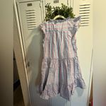 Lilla P Button Down Peplum Dress Tide Stripe pattern lightweight cotton Blue Photo 2