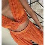 SABINA MUSAYEV Ross Plisse Pleated Wide Leg Pants Orange Womens Size Small Photo 1