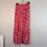 Free People  Red Blue Floral Tiered Maxi Skirt Boho Women’s M Festival Beachy Photo 7