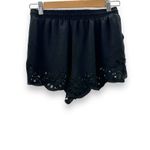 Brandy Melville  Black Floral‎ Laser Cut Eyelet High Rise Drawstring Shorts OS Photo 1