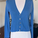 J.Jill Silk Cotton Cashmere Blue Sweater Cropped Cardigan Womens Small Photo 0