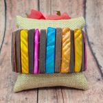 None Bohemian Wood Bar & Dyed Abalone Shell Colorful Wide Stretch Bracelet Beach Photo 3