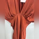 BHLDN NWT Anthropologie Women Leila Deep V Neck Flutter-Sleeve Satin Rust Gown 4 Photo 7