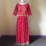 Vintage Handmade Red Embroidered Mesh Gown – Custom One of a Kind Size M Photo 11