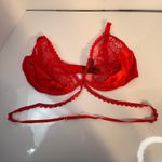 Ann Summers Red Lace Trim Balconette Bra Eyelash Trim Straps Size XL Strappy Photo 3
