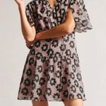 New! Ted Baker Lucieey‎ Fit And Flare Tiered Mini Dress Floral Print Pink Size 2 Photo 0