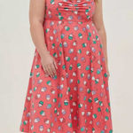 Torrid Coral Cupcake Print Sweetheart Midi Dress Poplin Fit Flare NEW 00 10 Photo 0