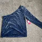 Vince Camuto NWT  Artistic Muse Blue Velvet One Shoulder Blouse XL Photo 0