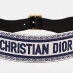 Christian Dior  Embroidered Canvas Leather White and Navy  Blue belt Photo 0