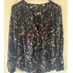 Lucky Brand  sz S Womens Black Floral Rutched Long Sleeve VNeck Top Boho Casual Photo 1