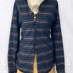 Perry Ellis  Early 2000's Navy Blue Striped Soft Grunge Button Up Blouse M Photo 0
