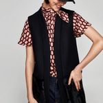ZARA  Black Wool Blend Faux Fur Jacket Vest Pockets Women Size Small S Oversized Photo 0