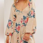 Free People  Francesca Boho Mini Dress Ivory Floral Long Sleeve V-Neck Photo 0
