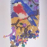 Colorful Seed Bead Beaded Bird Boho Brooch Pin Blue Photo 0