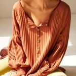 Free People Movement NWT  Bella Layer Ribbed Henley Top Spiced Copper Generous XS Photo 0