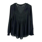 Heartloom  size medium black long sleeve blouse top shirt lace‎ detail tie neck Photo 1