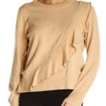 J.Crew  Mercantile Beige Asymmetrical Ruffle-Front‎ Crewneck Long Sleeve Sweater Photo 0