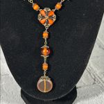 Elegant Burnt Orange Beaded Teardrop Statement Necklace 19” Photo 1