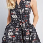 Modcloth Community Brunch Black Sleeveless Dog Print Shirtdress size small Photo 0