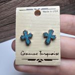 Genuine Turquoise Blue Cross Silver Tone Pierced Stud Earrings NWT Made In USA Photo 1