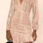 Maje Pleated Metallic Pink Dress Photo 0