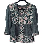 Boden Mollie Green Pink Floral Print Arabesque Block Top Blouse Size 4 Photo 0