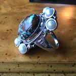 Natural Royston Blue Horizon Turquoise Sterling Silver Cocktail Ring Size 9 Photo 3