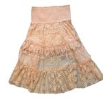 Venus Smocked Waist Peach Lace Tiered High Low Skirt, Sz S Photo 6