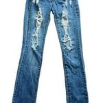 Junior Girls Miley Cyrus + Max Azaria Ripped Distressed Skinny Jeans, Size 1 Blue Photo 0