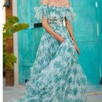 Sherri Hill  56128 Green Print Ruffle Off the Shoulder Gown Sz 6 NWOT Photo 0