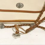 Brighton Vintage Leather Beige Cream Pebbled Brown Trim Braided Crossbody Bag Photo 1