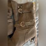 Women Gray Faux Suede Heeled Boots with Slouchy Design and Silver Buckles Size undefined Photo 6