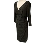 Ralph Lauren Lauren Women's V Neck Jersey Surplice Chic Midi Dress Black Size 10 Photo 3