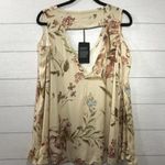Chaser Tan Floral Cold Shoulder Cut Out Top Size Medium Photo 20