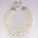Vintage AB Clear Beaded Multi Strand Boho Necklace & Clip On Earrings Set Photo 1