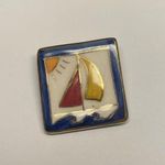 Hand Made Hand Crafted Ceramic Brooch Pin Sailboat Boat Hand Painted Photo 6