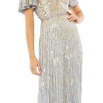 Mac Duggal Mac‎ Duggal Embellished V Neck Butterfly Sleeve Column Gown Platinum- NWT Photo 0
