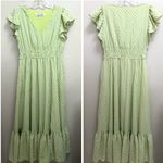 Taylor Gingham Midi Dress Pockets Ruffle Sleeve Green Size 8 Photo 1