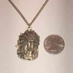 Vintage Light Gold Silver Tone Indian Head Pendant Boho Retro Necklace Photo 1