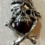 Skull and Crossbones red ball pewter pendant necklace Silver Photo 0