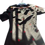 Vtg Escada black short sleeved A line dress black w: red floral embroidery 36 Photo 10