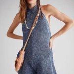 Free People Molly Playsuit Crochet Halter Open Back Romper Blue Ocean Size M Photo 0