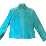 Vtg Yvonne Le Marie Teal Suede Genuine Leather Jacket Size 8 Zip up Lined Green Photo 0