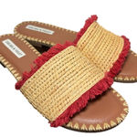Chelsea and Violet  Rafa Fringe Sandals Slides Red Woven Tan Women's Size‎ 9 Boho Photo 0