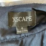 XScape  Metallic Floral Lace Long Bell Sleeve Sheath Navy Blue Size 6 Boat Neck Photo 7