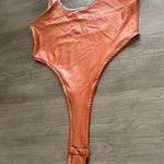 Bozzolo  faux leather scoop high cut brown bodysuit size S NWT Photo 3