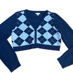 Aeropostale Light Blue Navy Blue Argyle Style Crop Top Cardigan Sweater Size XLG Photo 7