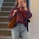 Striped Red and Blue Blouse Size M Photo 0