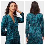 J.Crew  Emerald Green Zebra Satin V Neck Puff Sleeve Blouse Size 6 Animal Print Photo 1