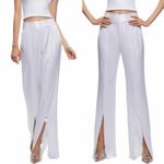 Alice + Olivia Jody Satin High-Waist Slit Front Pant White Size US 2 Photo 1